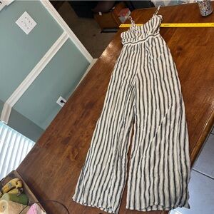 American Eagle Outfitters 100% viscose ivory gray striped jumper romper size S